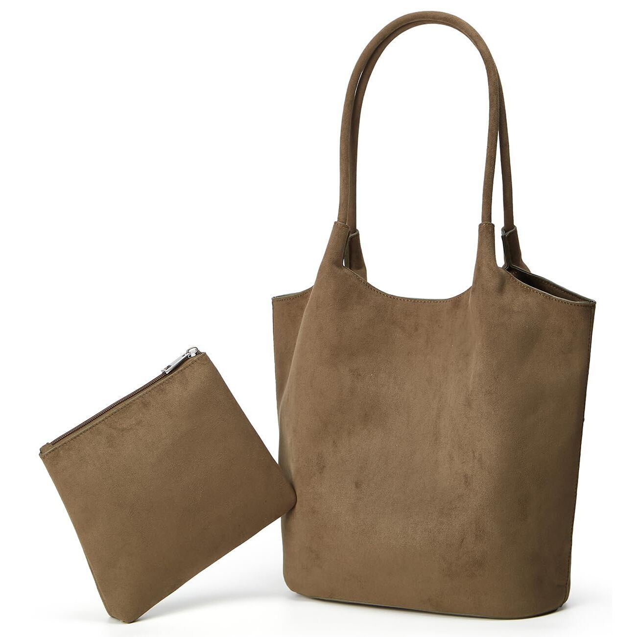 1435 Vintage Faux Suede Shoulder Bag Large Bucket Tote Purse Casual